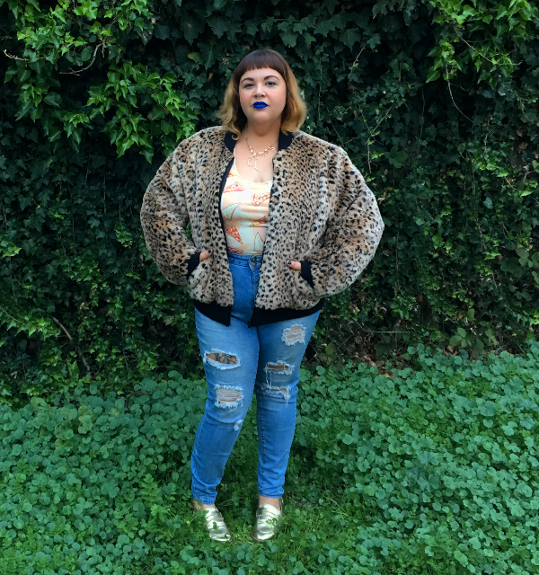 Leopard faux fur bomber jacket plus size