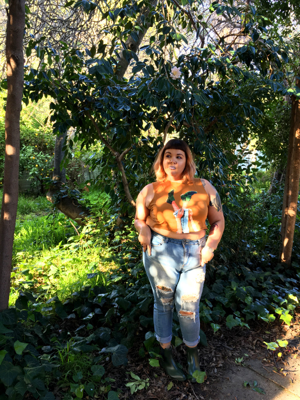 Green boots plus size crop top