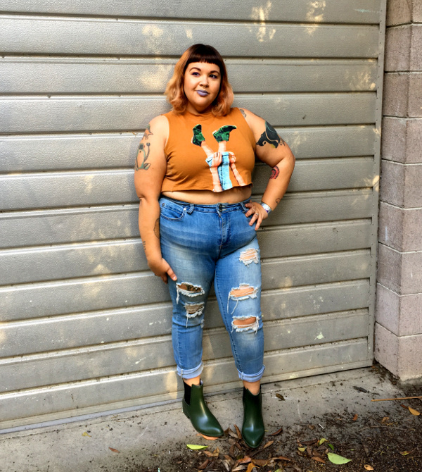 Green boots plus size crop top