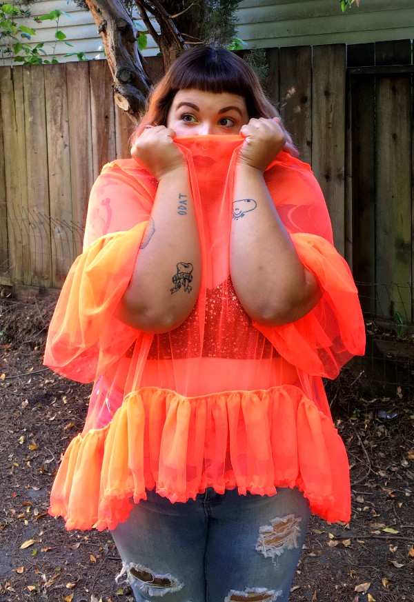 Neon orange plus size mesh top