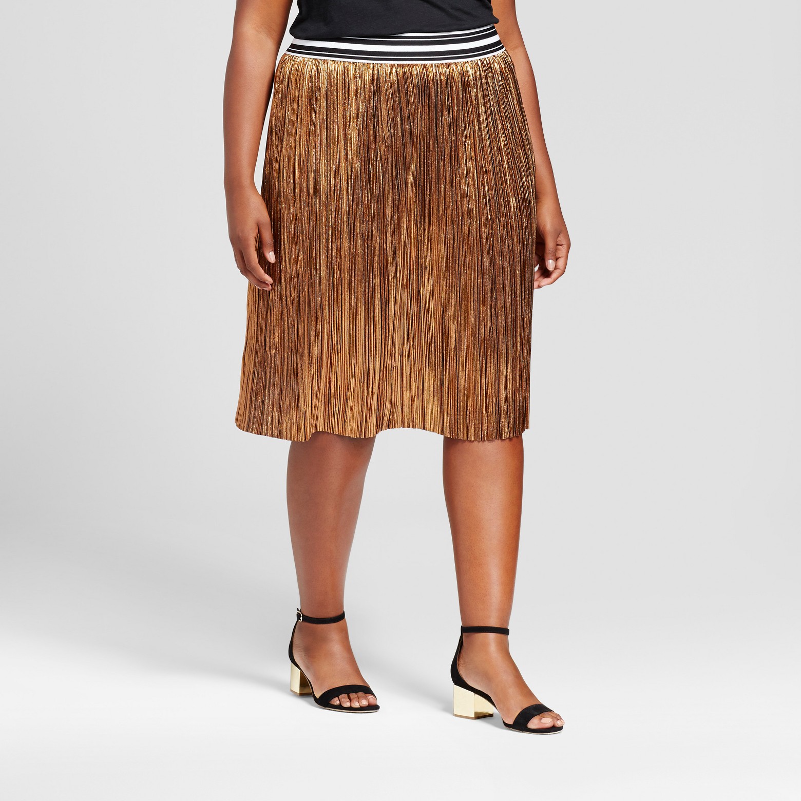 Women's Plus Size Pleated Metallic Skirt - Ava & Viv