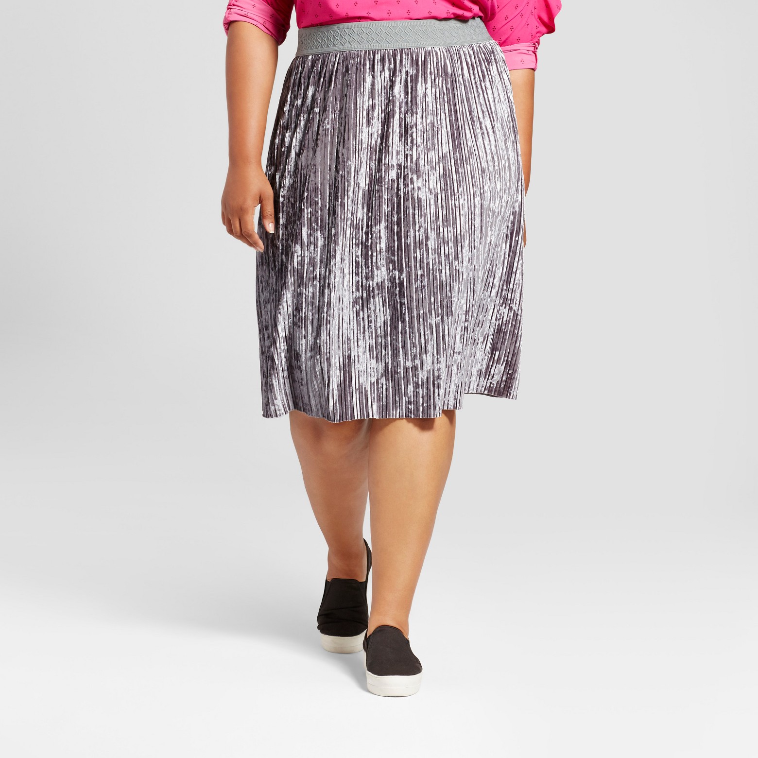 Women's Plus Size Velvet Pleated Skirt - Ava & Viv