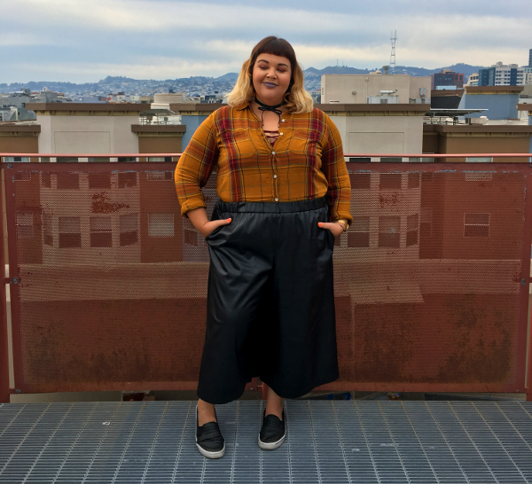 Plus size leather gaucho pants