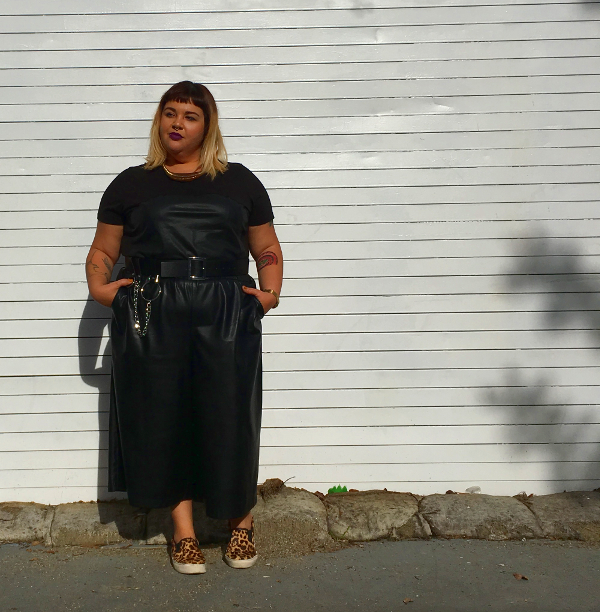 Plus size leather gaucho pants