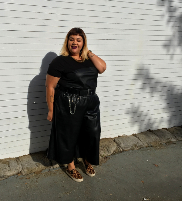 Plus size leather gaucho pants